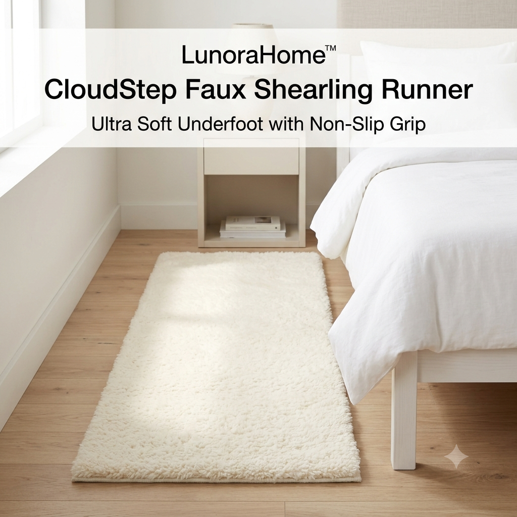 LunoraHome™ CloudStep Faux Shearling Bedside Runner Rug