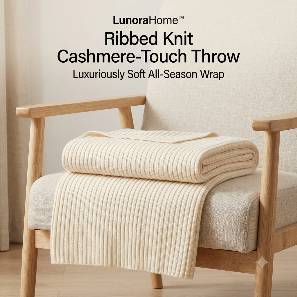 LunoraHome™ Ribbed Knit Cashmere-Touch Throw Blanket