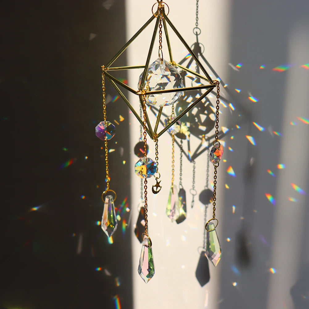 Crystal Wind Chime Moon Sun Catcher Windchimes Crystal Hanging Prism Rainbow Maker Sun Light Catcher Pendant Home Garden Decor