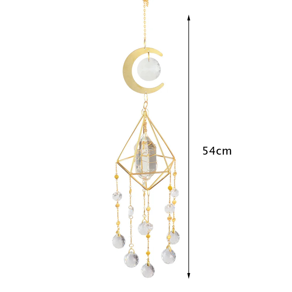 Crystal Wind Chime Moon Sun Catcher Windchimes Crystal Hanging Prism Rainbow Maker Sun Light Catcher Pendant Home Garden Decor