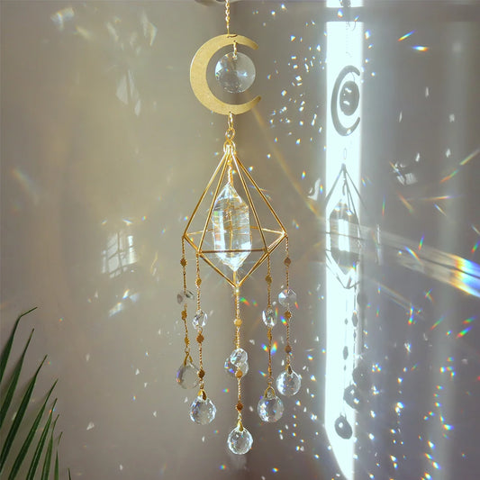 Crystal Wind Chime Moon Sun Catcher Windchimes Crystal Hanging Prism Rainbow Maker Sun Light Catcher Pendant Home Garden Decor