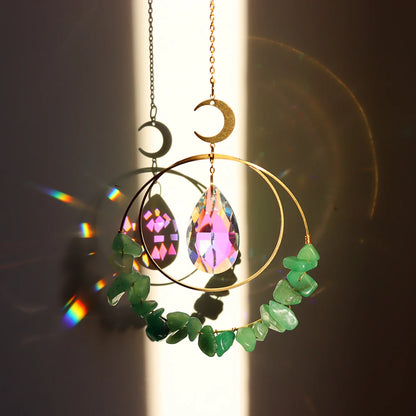 Crystal Moon Sun Catcher Wind Chimes Diamond Prisms Pendant Dream Catcher Rainbow Chaser Hanging Drop Home Garden Decor Gift