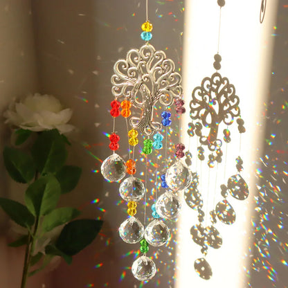 Crystal Moon Sun Catcher Wind Chimes Diamond Prisms Pendant Dream Catcher Rainbow Chaser Hanging Drop Home Garden Decor Gift