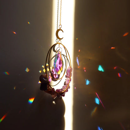 Crystal Moon Sun Catcher Wind Chimes Diamond Prisms Pendant Dream Catcher Rainbow Chaser Hanging Drop Home Garden Decor Gift