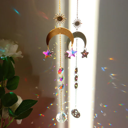 Crystal Moon Sun Catcher Wind Chimes Diamond Prisms Pendant Dream Catcher Rainbow Chaser Hanging Drop Home Garden Decor Gift