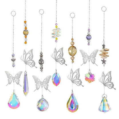 Crystal Windchimes Sun Catcher Silver Butterfly Hanging Pendant Jewelry Rainbow Chase Home Garden Window Curtain Wedding Decora