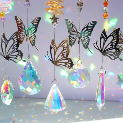 Crystal Windchimes Sun Catcher Silver Butterfly Hanging Pendant Jewelry Rainbow Chase Home Garden Window Curtain Wedding Decora