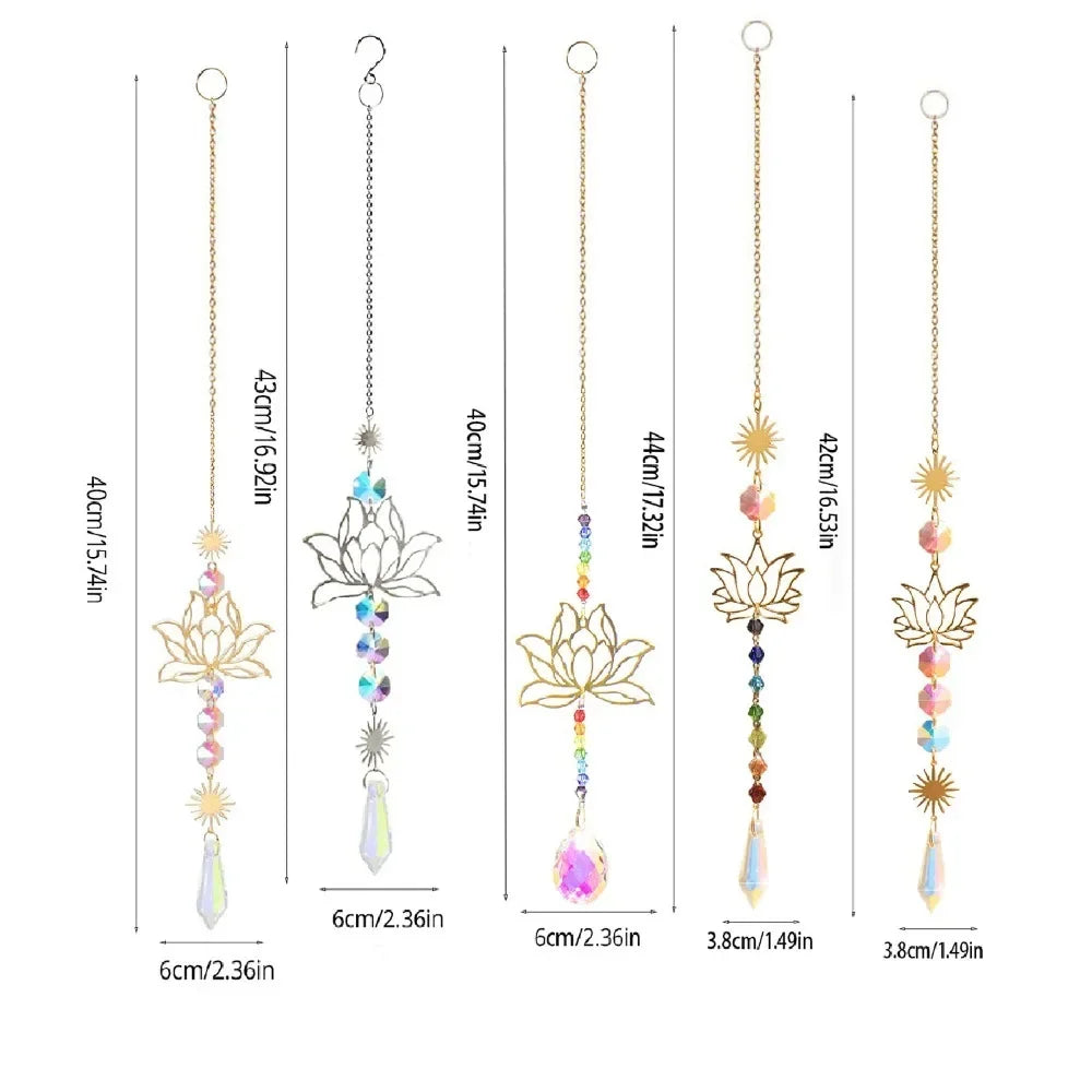 Crystal Lotus Hanging Wind Chimes Stained Glass Suncatcher Sun Catcher Room Pendant Decor Balcony Yard Aesthetic Landscape
