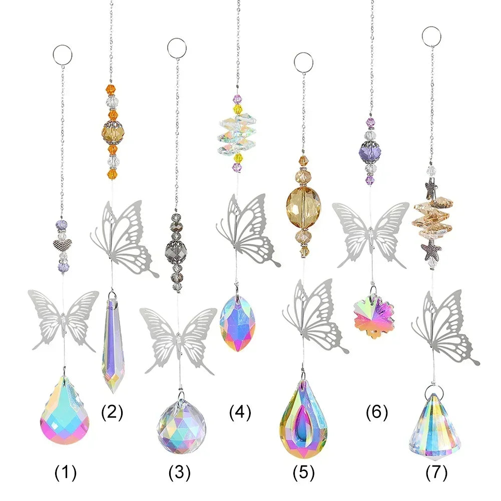 Crystal Windchimes Sun Catcher Silver Butterfly Hanging Pendant Jewelry Rainbow Chase Home Garden Window Curtain Wedding Decora