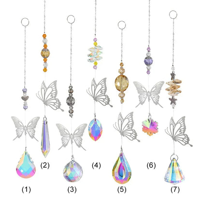 Crystal Windchimes Sun Catcher Silver Butterfly Hanging Pendant Jewelry Rainbow Chase Home Garden Window Curtain Wedding Decora