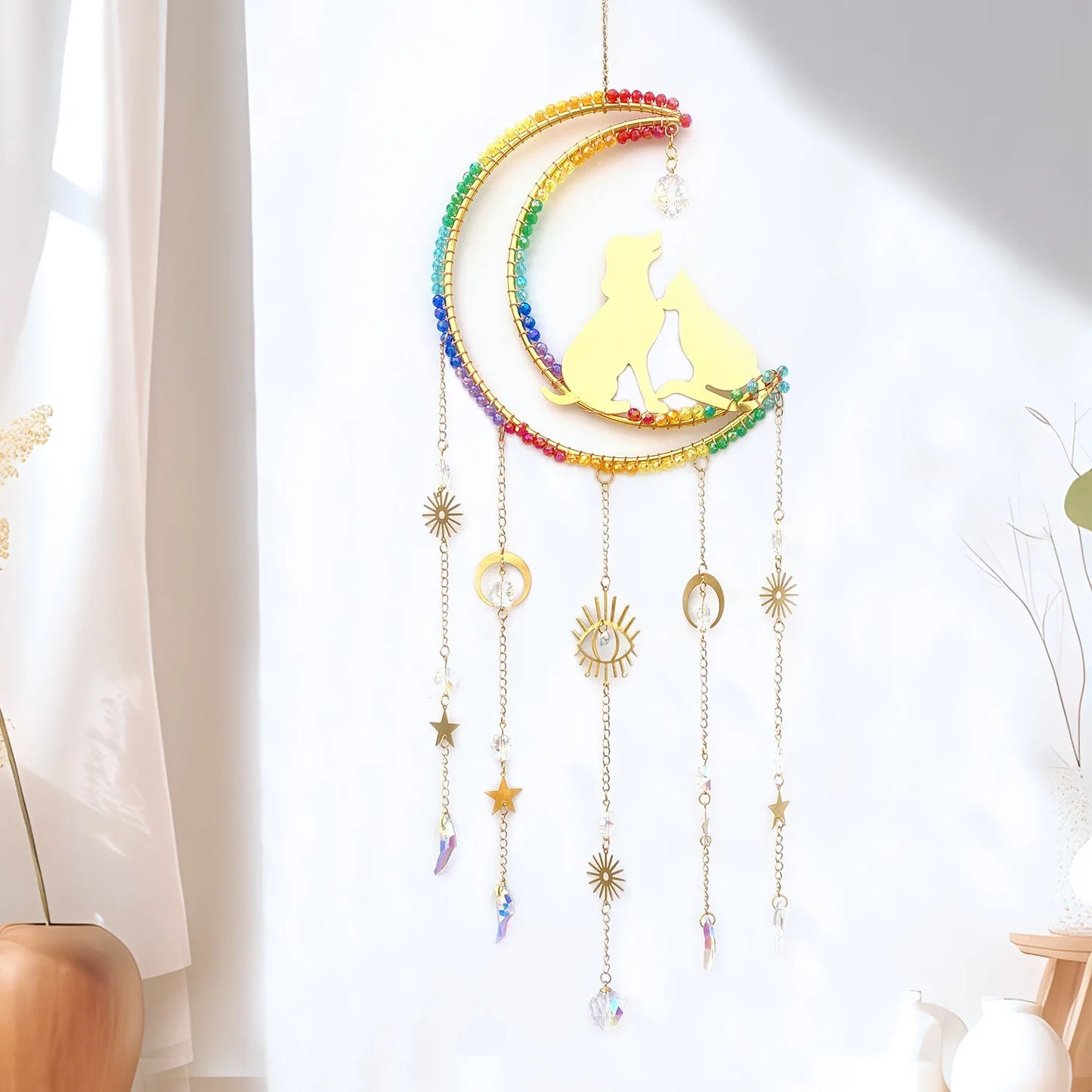 Dreamcatcher Suncatcher Crystal Sun Catcher Indoor Window Prism Ball Moon Rainbow Wind Chimes Car Hanging Garden Decoration Gift