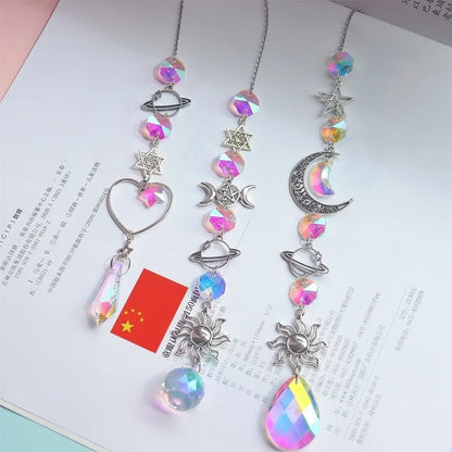 Crystal Wind Chime Moon Sun Catcher Diamond Prisms Pendant Dream Catcher Rainbow Chaser Hanging Drop Home Garden Decor Windchime