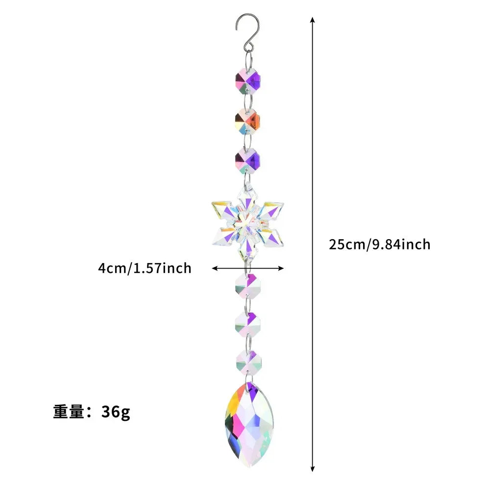 Crystal Wind Chime Snowflake Catcher Prisms Pendant Dream Catcher Rainbow Maker for Car Garden Christmas Hanging Drop Home Decor