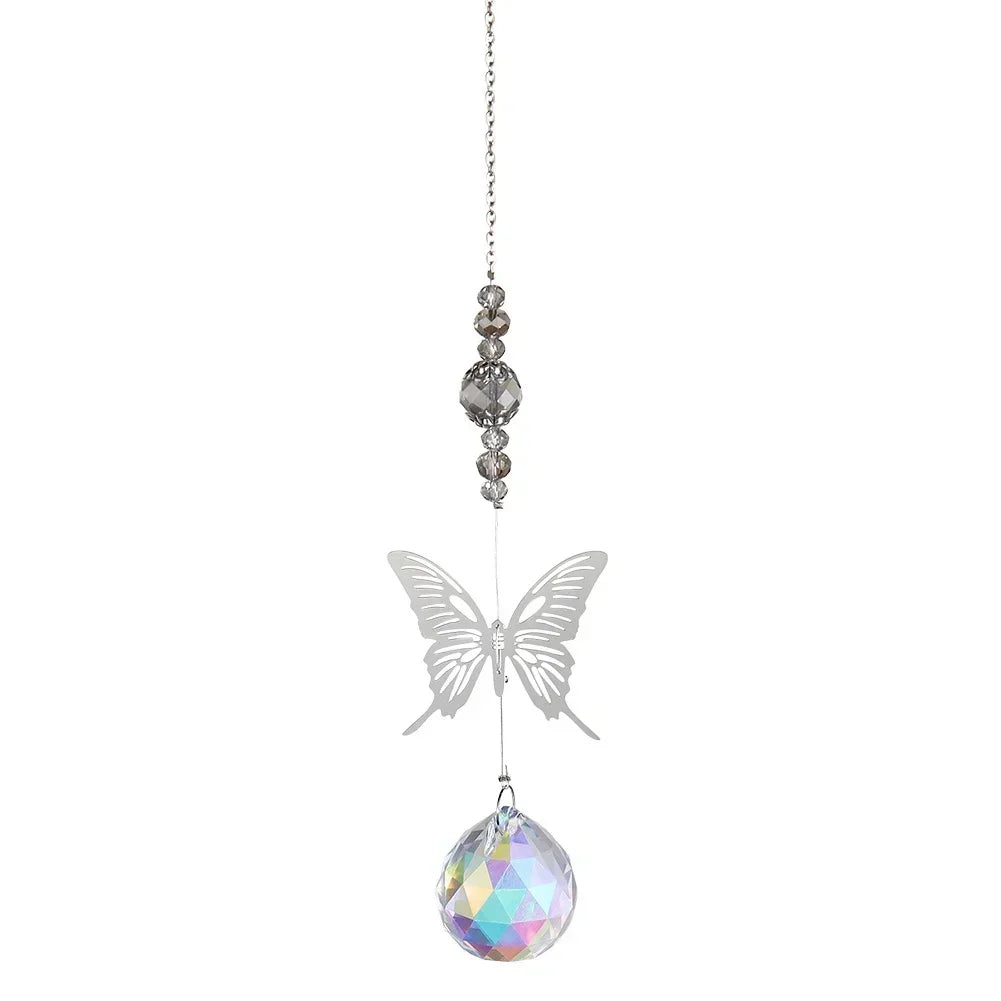 Crystal Windchimes Sun Catcher Silver Butterfly Hanging Pendant Jewelry Rainbow Chase Home Garden Window Curtain Wedding Decora