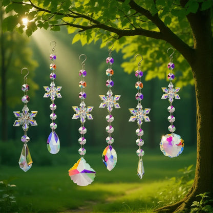 Crystal Wind Chime Snowflake Catcher Prisms Pendant Dream Catcher Rainbow Maker for Car Garden Christmas Hanging Drop Home Decor