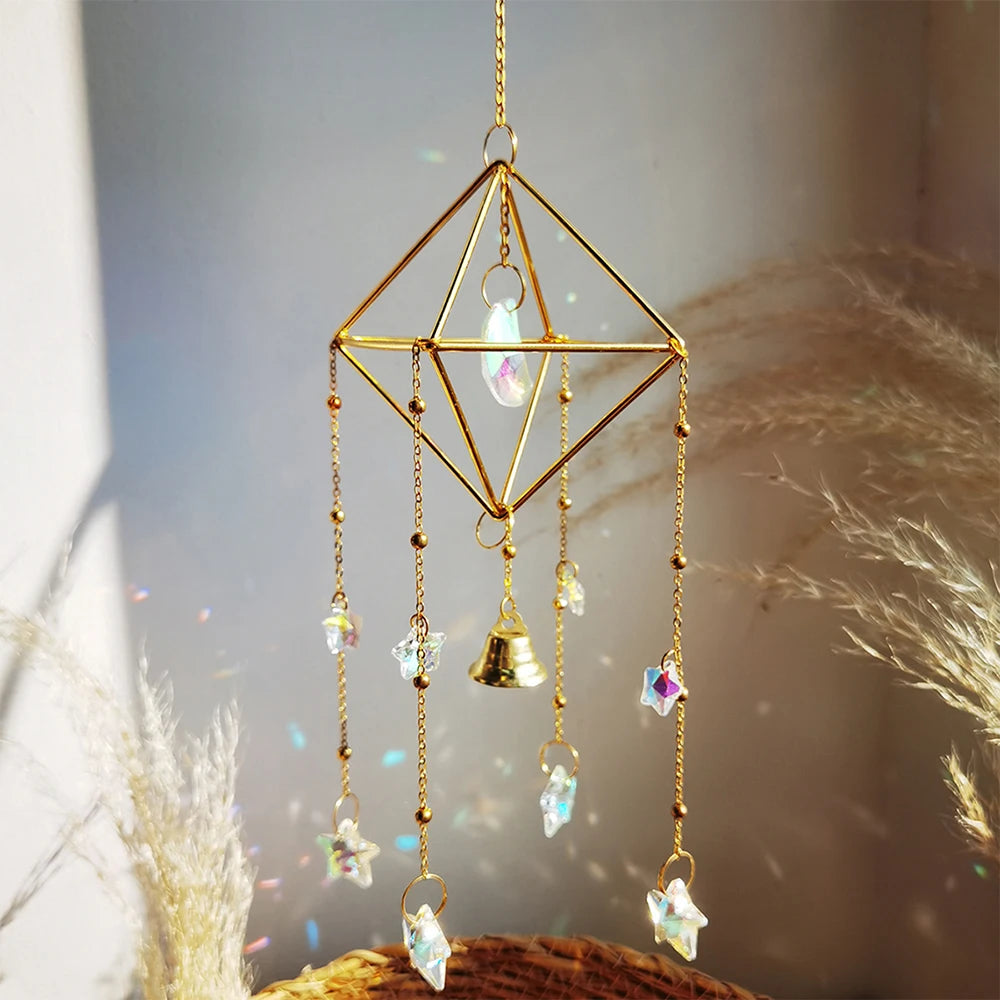 Crystal Wind Chimes Dream Catcher Stained Glass Sun Catcher Prism Rainbow Maker Window Garden Decoration Outdoor Christmas Gift