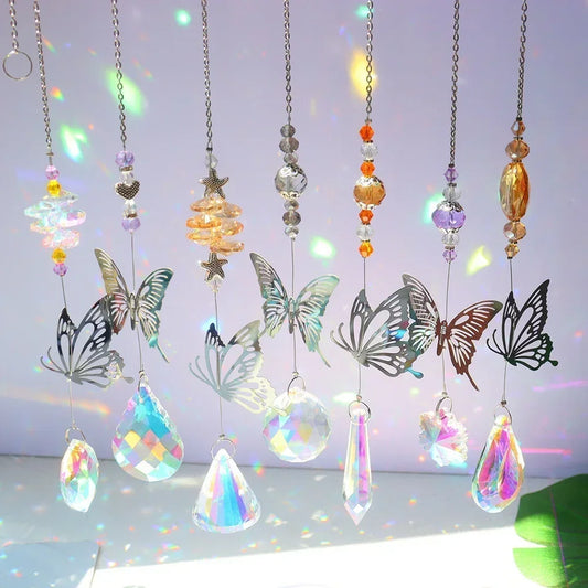 Crystal Windchimes Sun Catcher Silver Butterfly Hanging Pendant Jewelry Rainbow Chase Home Garden Window Curtain Wedding Decora